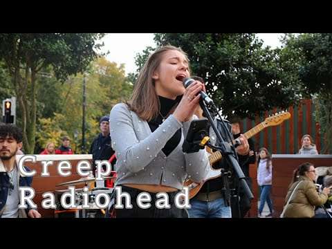 CROWDED STREET STOPS IN AMAZEMENT | Creep – Radiohead | Allie Sherlock & The 3 Busketeers